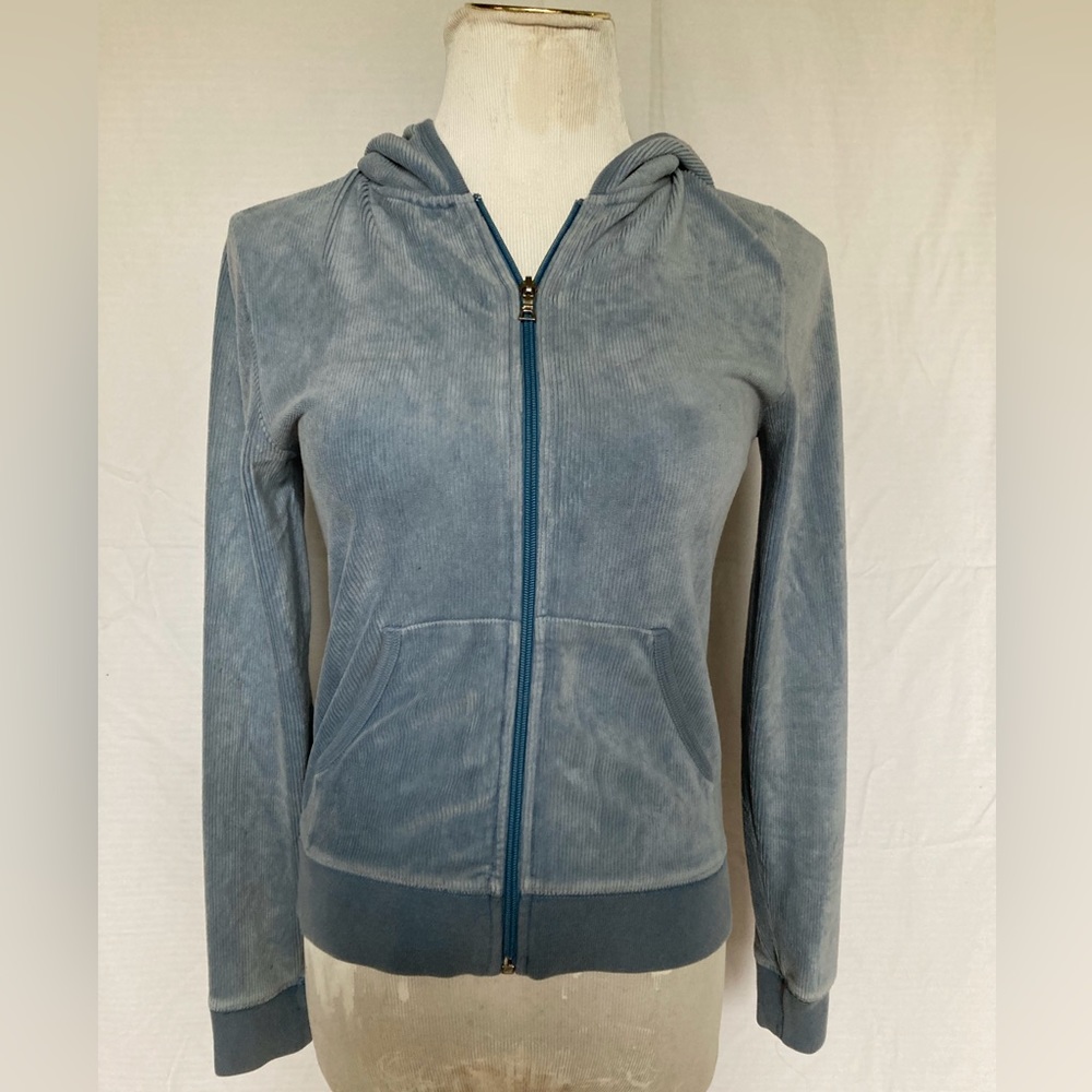 Steve Madden corduroy blue zip up y2k stretchy hoodie.